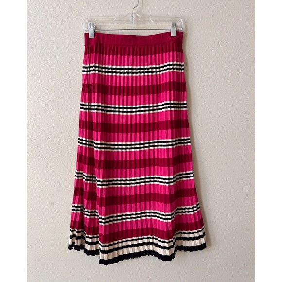 Anthropologie Dolan Dora Sweater Knit Pleated Midi Skirt Medium Pink Red Striped - Picture 5 of 6